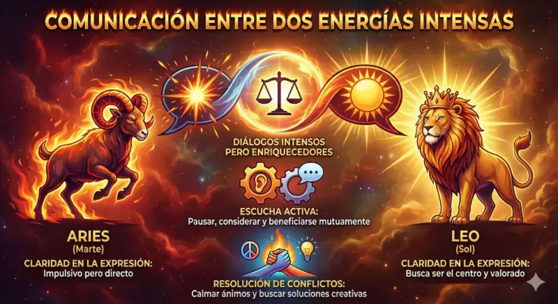 comunicación entre Aries y Leo es fundamental para mantener su relación en armonía. Signos del Zodiacp y su compatiblidad. thezodiaclab.com