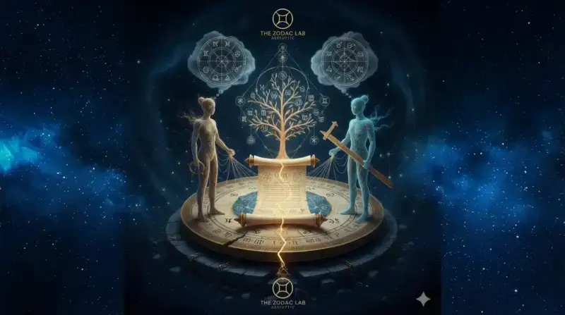 ilustración sobre la compatibilidad consciente. The Zodcia Lab