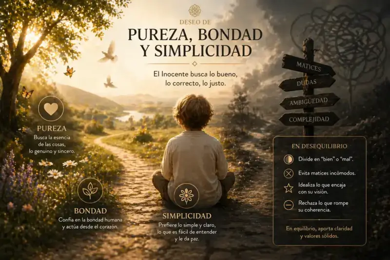 Arquetipo del Inocente representando pureza y simplicidad con una escena luminosa que simboliza claridad moral, bondad y visión idealizada del mundo. The Zodiac Lab